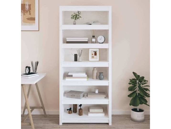 Bibliothèque en Bois - Blanc - Bibliothèque Blanc 80x35x183 cm - Bois de pin massif - Étagère Salon wmz39h