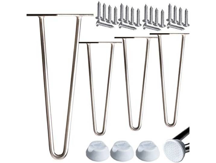 STAHLIA Haarnadel Tischbeine Möbelfuß Höhe 71cm Edelstahl (4er SET) 2 Streben Ø12mm Tischgestell Hairpin Leg Möbelfüße Schalldämmung inkl. Bodenschoner