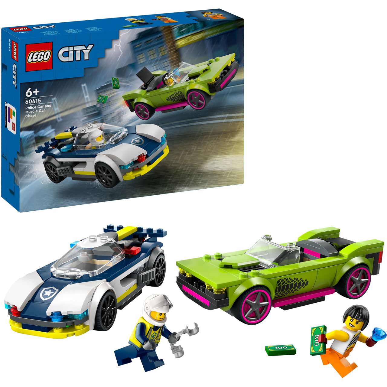 LEGO City 60415 Verfolgungsjagd mit Polizeiauto und Muscle Car, Auto-Spielzeug
