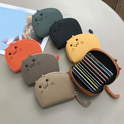 Discount Dollar Deals Cartoon Cat Wallet For Women Multi Card Holder, Cute Faux Leather Coin Purse ID Card Slot orange