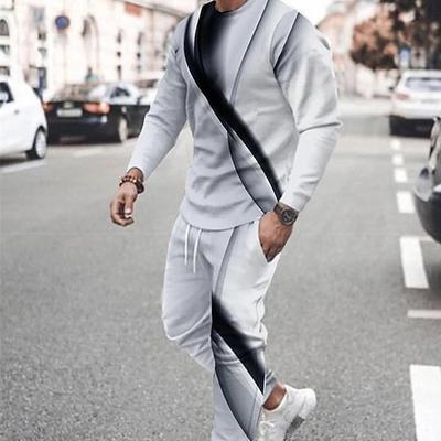 Herren Trainingsanzug Hoodies Set Gelb Königsblau Blau Grau Rundhalsausschnitt Graphic Geometrisch 2 teilig Bedruckt Sport Natur Casual Sport 3D-Druck Strassenmode Sportbekleidung Basic Frühling
