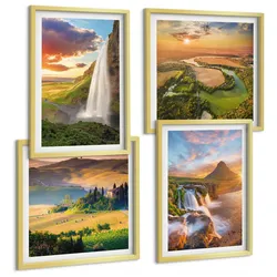 BILDER SET 4er Set - 50x50 cm & 40x60 cm Goldrahmen - Italienische Sonnenuntergänge