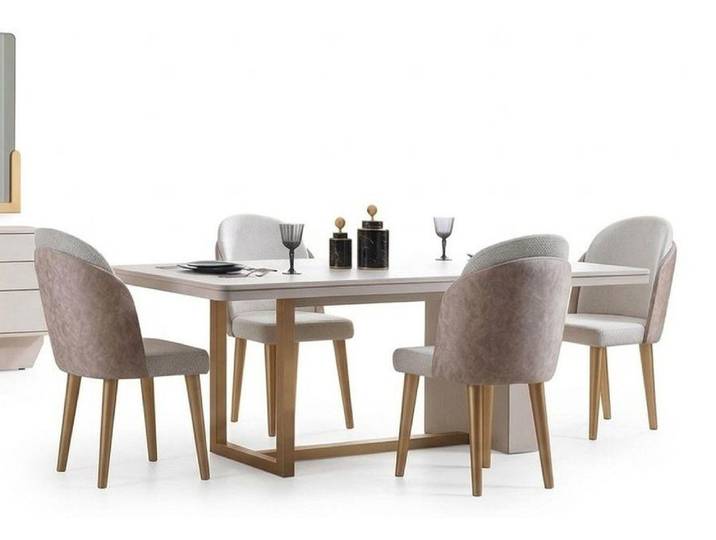 JVmoebel Essgruppe Esszimmer Set Moderner Stil Beige Farbe Geräumige Tisch Weiche Stühle, (5-tlg), Made in Europa