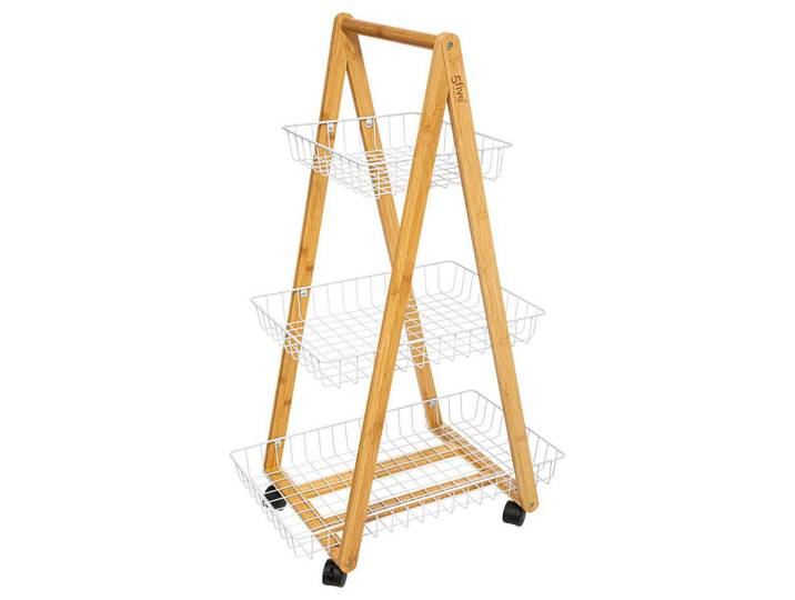 5five Simply Smart Wagen auf Rollen mit 3 Körben Modern Weiß 54,5/35,5/88 cm, Naturmaterialen, 35.5x88x54.5 cm, Esszimmer, Servierwagen