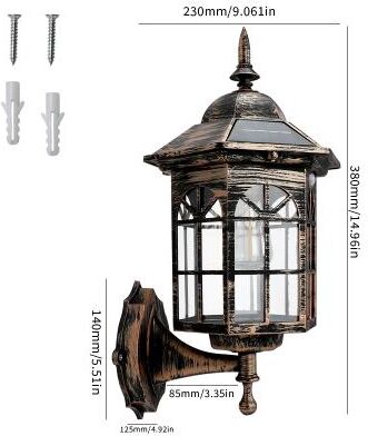 Outdoor Solar Garden Lights Solar Garden LED Lights Retro Landscape Pathway Light, Outdoor Tungsten Filament Lamps, Street Floor Decorative Lighting antique Brass 869x3