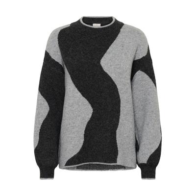 Strickpullover KAFFE "Damen Strickpullover KAwilma", Damen, Gr. XL, grau (grau abstract pattern), Obermaterial: 46% Polyacryl PAN. 45% Nylon NY. 5% Wolle mw. 4% Elasthan EL., Pullover Strickpullover