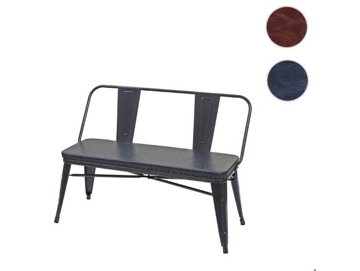 Banc à 2 places HWC-H10 pour vestiaire salle à manger design industriel-vintage similicuir ~ noir-gris