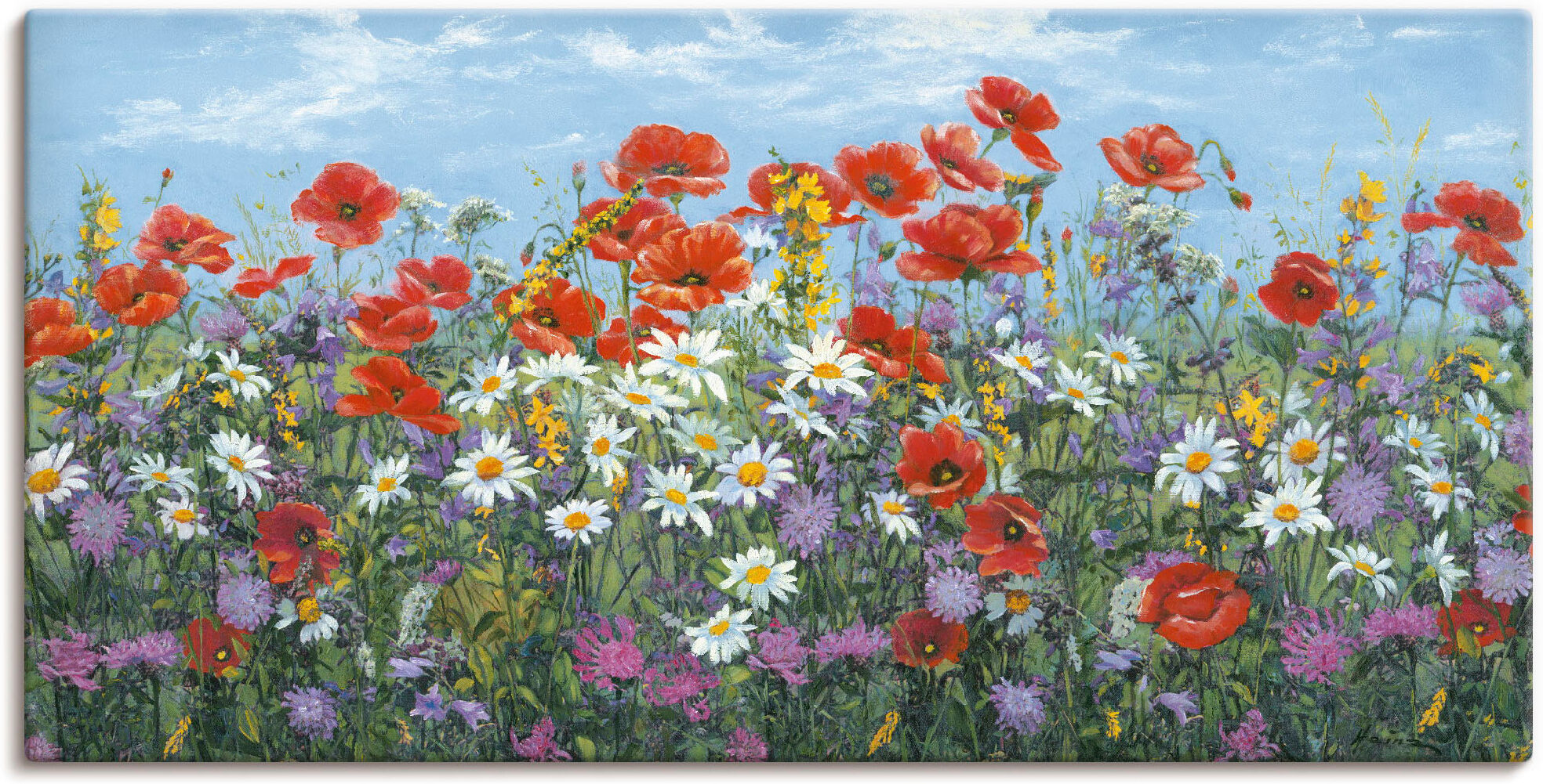 Leinwandbild ARTLAND "Almwiese", bunt (farbe bild(er): bunt), B:60cm H:30cm, Bilder, Leinwandbild, auf Holzrahmen gespannt farbe bild(er): bunt B/H/T: 60cm x 30cm, Leinwandbild Blumenwiese Querformat, 1 Stk.