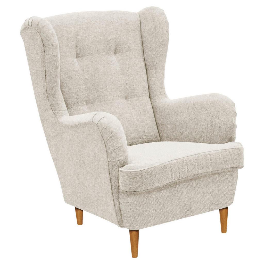 Carryhome Ohrensessel , Creme, Eiche Wotan , Holz , Buche , massiv , 78x102x98 cm , Stoffauswahl , Wohnzimmer, Sessel, Sessel