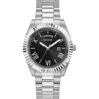 Quarzuhr GUESS "CONNOISSEUR", silber (silberfarben, schwarz, schwarz), Armbanduhren, Herren, silberfarben, Quarzuhr, Armbanduhr, Herrenuhr, Datum, Wochentag, Edelstahlarmband