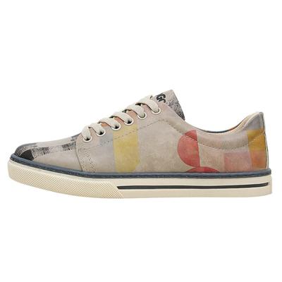 Sneaker DOGO "Classic Schnürsneaker Geometric Shapes Damen Sneaker", Damen, Gr. 38, Normalschaft, grau, Lederimitat, Schuhe Sneaker, Handgefertigt