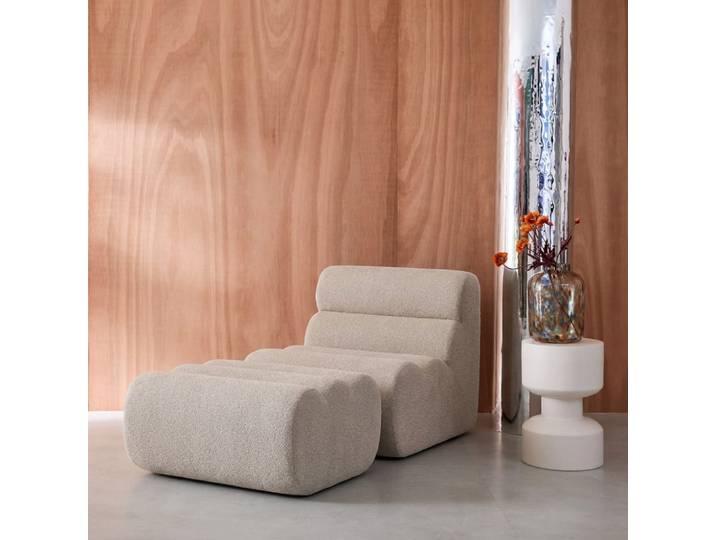 Chauffeuse bouclette texturée 1 place + repose pieds beige