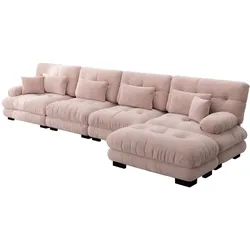 STILVORA Modulares Ecksofa 4-Sitzer Rosa 81x406x145 cm mit beweglichem Ottoman, Cloud-Look Sitzkissen, Vintage-Chenille, flexibel anpassbar