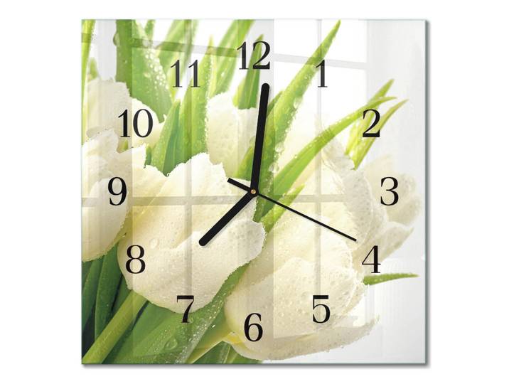 Tulup Wanduhr aus Glas 30x30 cm - Tulpen, Weiß, Quadratisch, 30x30x0.4 cm, Dekoration, Uhren, Wanduhren