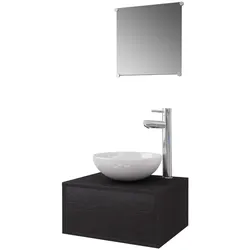 vidaXL 4-tlg. Badmöbel-Set mit Waschbecken und Wasserhahn Schwarz