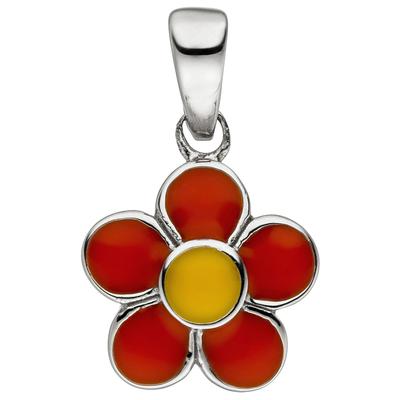 Blumenanhänger JOBO "Anhänger Kinderanhänger Blume 12 mm", rot, Schmuckanhänger, Mädchen, Silber 925 (Sterlingsilber), 925 Silber rhodiniert