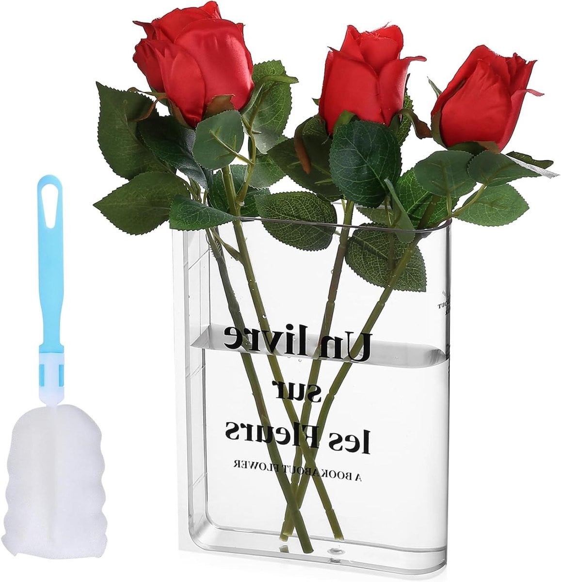 Boekvormige vaas van transparant acryl voor bloemen