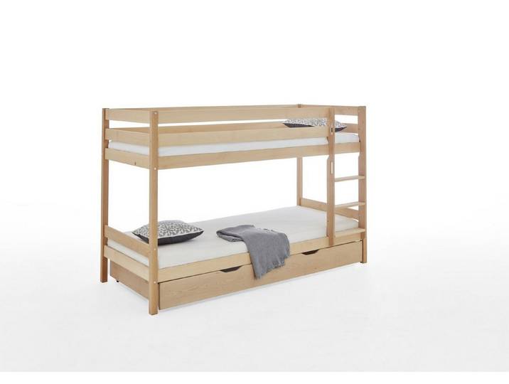 Natur24 Kinderbett Etagenbett Lupo Buche massiv 90x200 cm Roste Matratzen Schublade