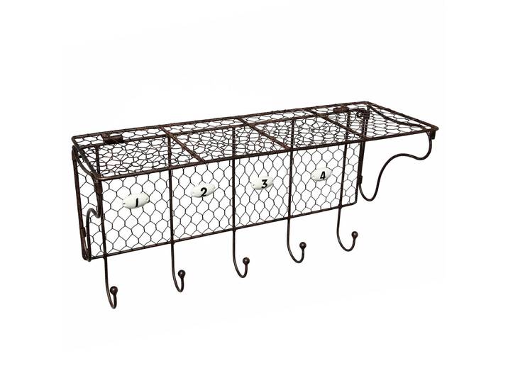 Wandregal AMBIENTE HAUS Regal aus Draht mit 5 Haken in Antikbraun , braun, B:46cm H:26cm T:17cm, Eisen, Regale, Wandregal, Aufbewahrungslösung für den Innen- und Aussenbereich