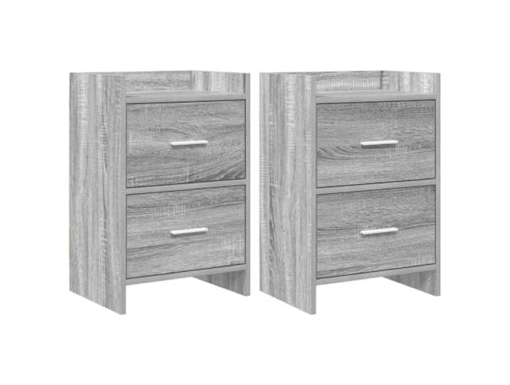 KUTYWEXFM Nachttisch 2er Set Grau Sonoma 40x30x60cm Holzwerkstoff Kompakte Nachtschränke fürs Schlafzimmer mit 2 Schubladen und Metallgriffen für viel Stauraum auf kleinem Raum.