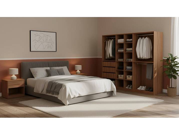 Armoire penderie en décor noyer sur mesure Pickawood Mélaminé premium Noyer