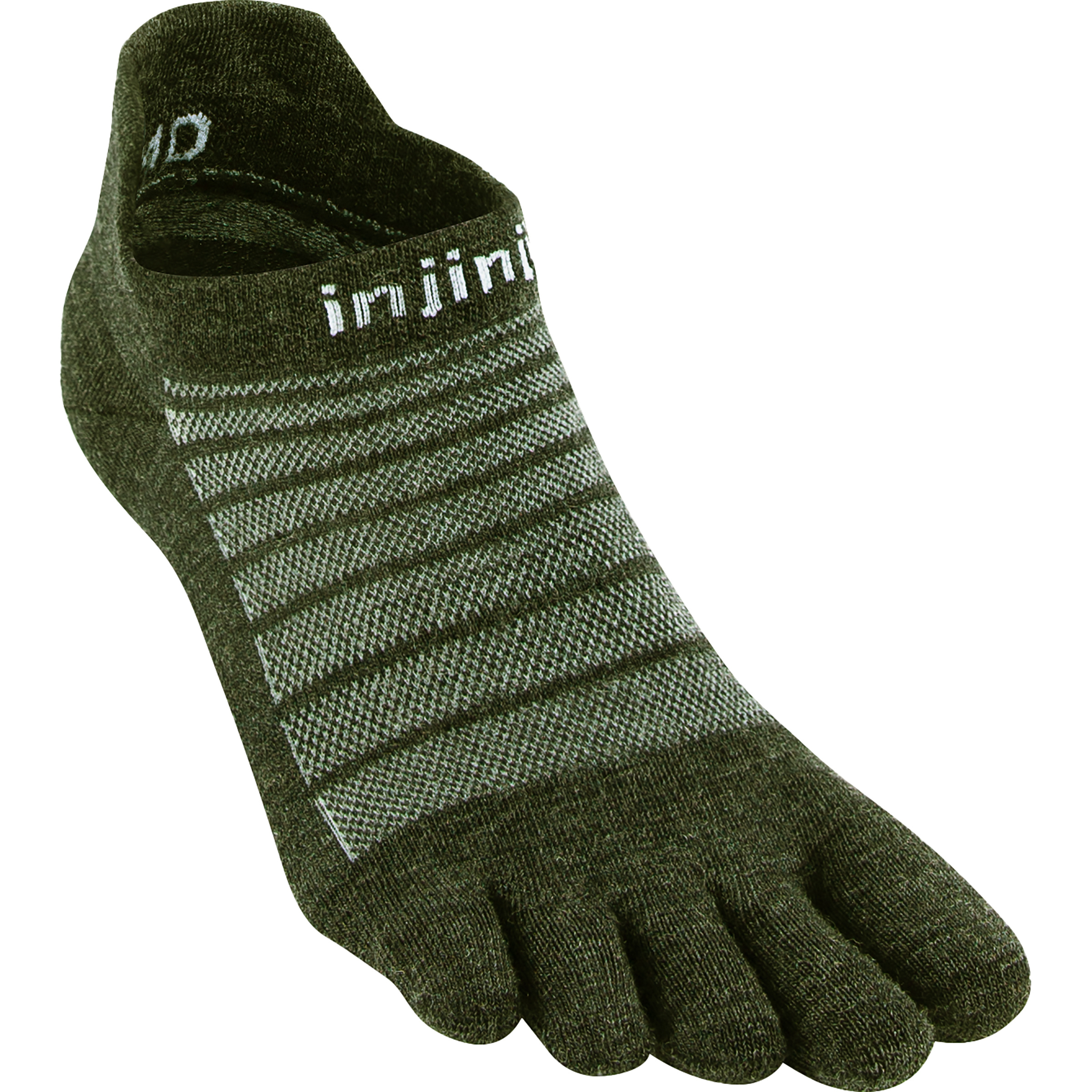 Injinji Run Lightweight No-Show Merino Laufsocken oliv Größe 44.5 Trailrunning | Laufen Hautfreundlich Merinowolle