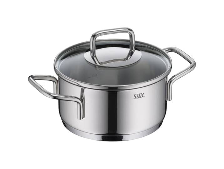 Silit Extra Cook, Bratentopf 16 cm mit Glasdeckel, Innenskalierung, breiter Schüttrand, hochwertiger, spülmaschinenfester Crominox-Edelstahl, Kochtopf klein, optimale Wärmeverteilung, Induktion
