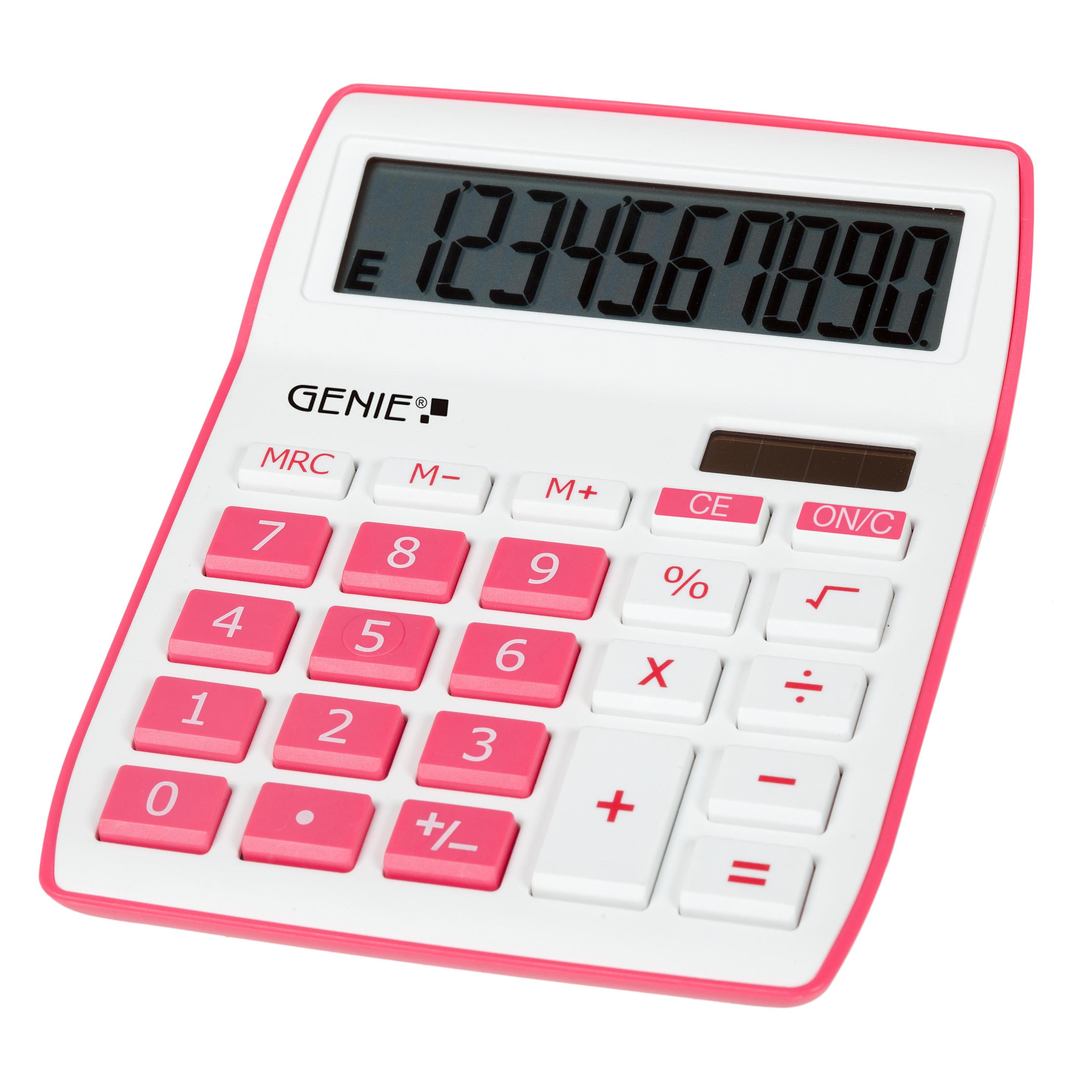 Genie Kalkulator Tischrechner 840P pink (Batteriebetrieb, Solarenergie) (12264)