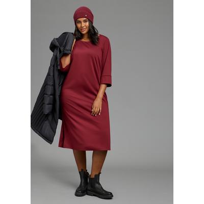 Midikleid LAURA SCOTT CURVE "Große Größen", Damen, Gr. 56, N-Gr, rot (dunkelrot), Milano Rib, Obermaterial: 76% Polyester, 20% Viskose, 4% Elasthan, unifarben, Basic, figurumspielend wadenlang, Rundhals, angesetztes Bündchen, Kleider Midikleid,...