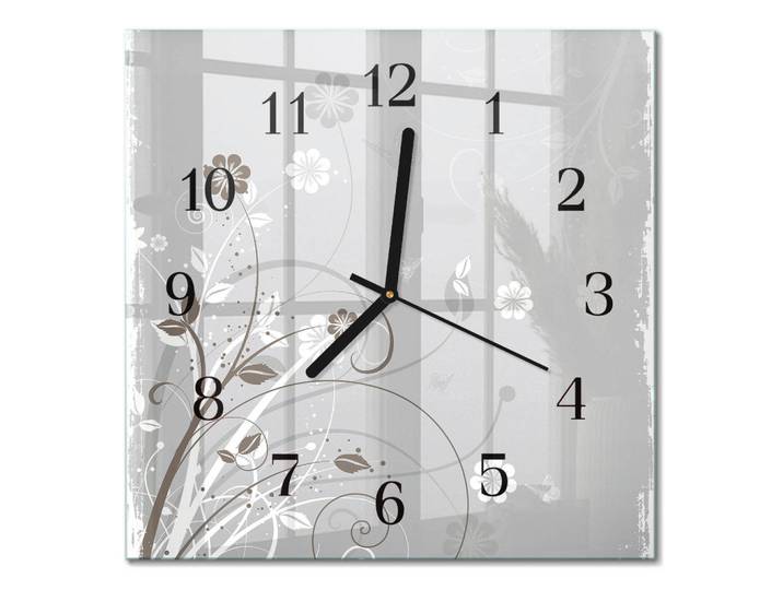 Tulup Wanduhr aus Glas 30x30 cm - Blumen, Grau, Quadratisch, 30x30x0.4 cm, Dekoration, Uhren, Wanduhren