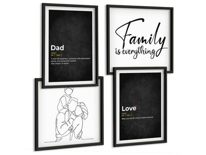 Tulup Bilder SET 4er Set - 50x50 cm & 40x60 cm Schwarzer Rahmen - Definitionen der Liebe in Familienzeichnungen, Kunststoff, Rechteckig, 50x50 cm, Fotografie, Bilder & Rahmen, Bilder