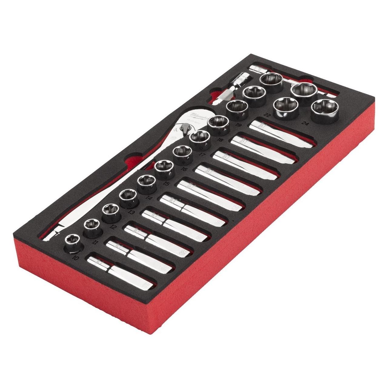 MGA Milwaukee 1/2" Ratschen- und Steckschlüsselsatz Schaumstoffeinsatz für 30" Werkstattwagen 28 Stück (4932479826)