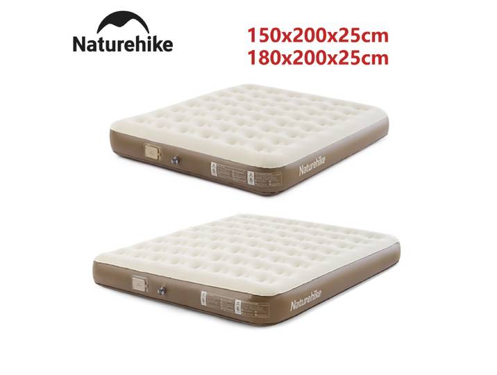 Matelas de camping Naturehike pour 2 à 3 personnes, lit d'air avec pompe intégrée, matelas de voyage en plein air, matelas de plage, matelas de couchage de 25 cm d'épaisseur