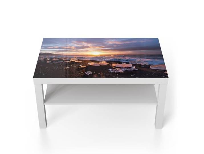DEQORI Glastisch weiß groß 90x50 cm Motiv Diamantstrand ausgefallener Beistelltisch aus Glas Hochglanz Couchtisch fürs Wohnzimmer moderner Couch Tisch mit Design