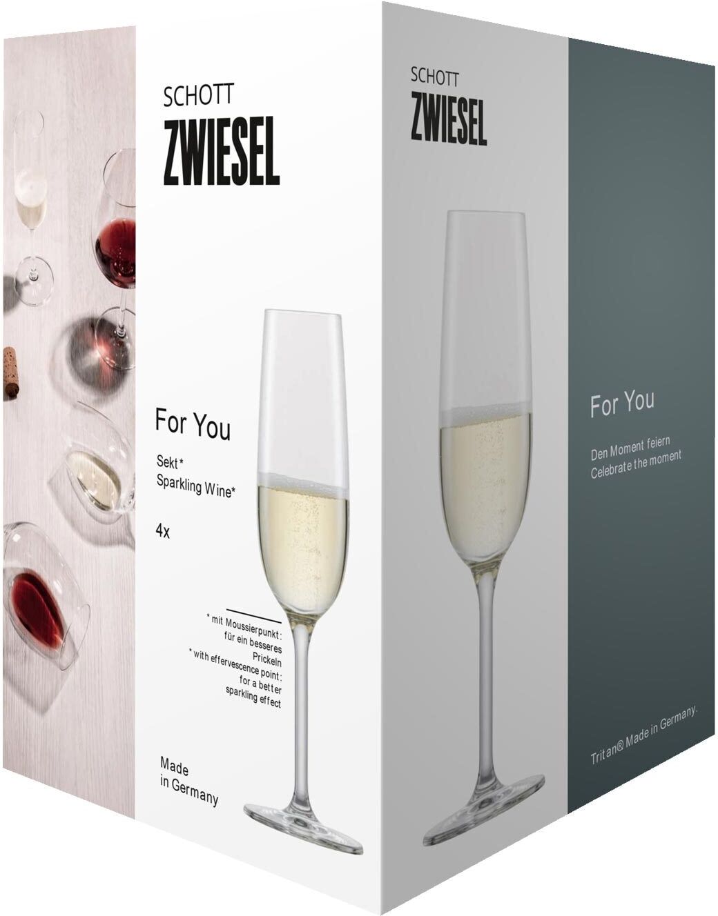 Sektglas SCHOTT-ZWIESEL "Sektglas For you 210 ml 4er Set transparent", bunt (transparent), B:7cm H:22,1cm Ø:7cm, Glas, Trinkgefäße, Sektglas, Spülmaschinengeeignet