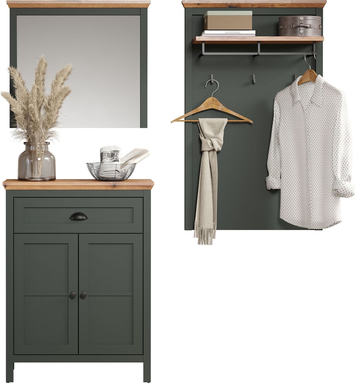 Stanton garderobe opstelling groen met eik decor