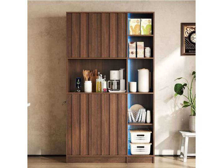 ROVRYN Colonne de rangement cuisine LED RGB avec prises USB MDF décor noyer 105 x 40 x 180 cm