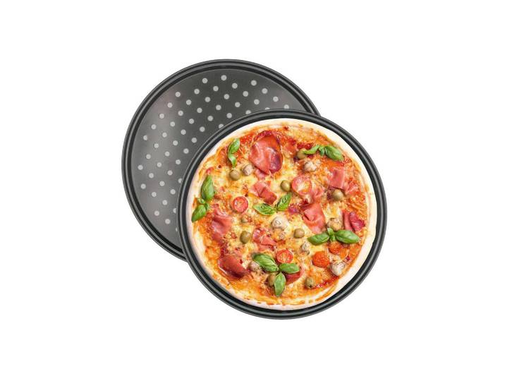 Intirilife Pizzablech SET (2-tlg.), Schwarz, Metall, 32x1.5x32 cm, gelocht, Backen & Backzubehör, Backformen, Backbleche