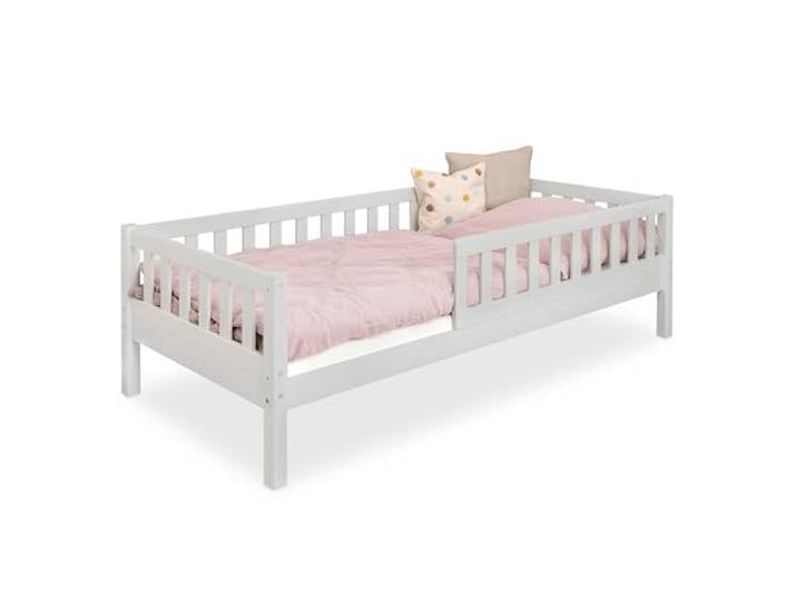 Ehrenkind® Kinderbett Lille Kinderbett 90x200 cm mit abnehmbaren Rausfallschutz aus Massivholz FSC® zertifziert Jugendbett 90x200 Hellgrau