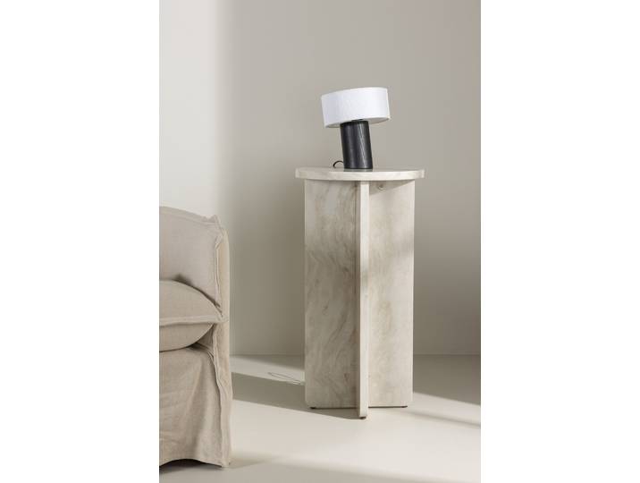 Beistelltisch VENTURE HOME Ålesund, hoher runder Beistelltisch in beiger Marmoroptik, Ø 40 cm , beige, beige, B:40cm H:75cm T:40cm, Tische, Beistelltisch, Ablagetisch, MDF, gewachst, rund, schlank, anspruchsvoll