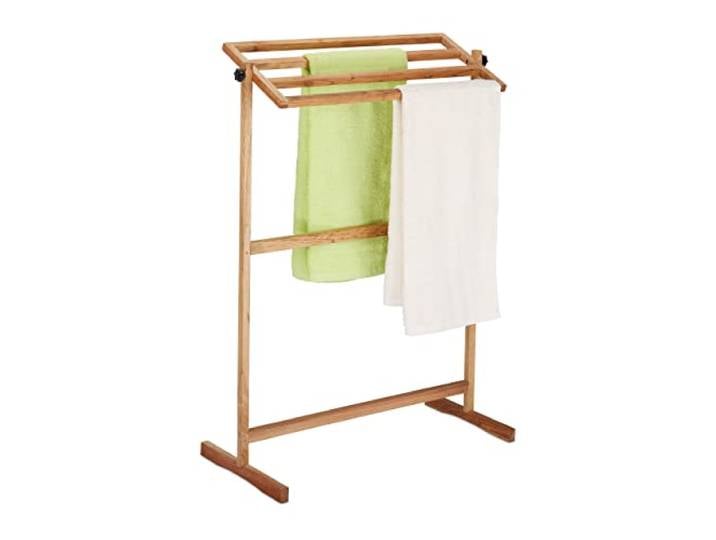 Relaxdays Porte-Serviettes sur Pied\, sèche-Serviettes avec 4 Barres\, HLP: 98x66x31 cm\, Support Serviettes\, Noyer\, Nature