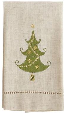 Saro Lifestyle Lighted Christmas Tree Design Embroidered and Hemstitched Guest Towels (Set of 4)
