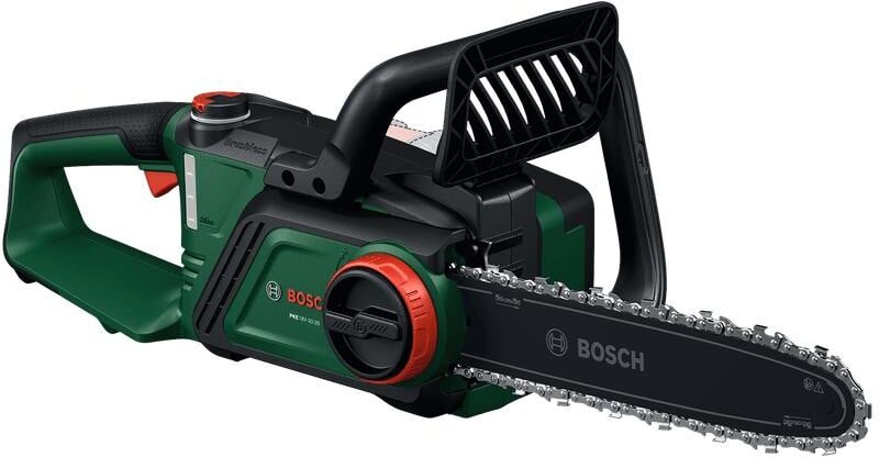 Akku-Kettensäge BOSCH "PKE18V-30-28 KIT", grün (weiß, neutral), Kettensägen, Akku-Kettensäge, für schnelles und einfaches Schneiden von grossen Ästen und Stämmen weiß, neutral Einheitsgröße