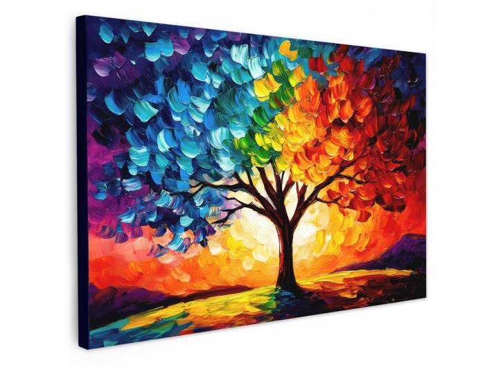 MuchoWow Leinwandbild - Baum - Kunst - Natur - Sonnenuntergang - 120x80 - Kunstdruck, Mehrfarbig, Textil, Kiefer, Abstrakt, Rechteckig, 120x80 cm, gerahmt, Bilder & Rahmen, Bilder, Wandbilder
