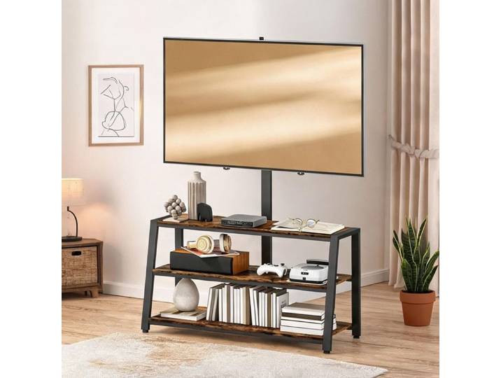 Meuble TV pivotant panneaux de particules marron pour écrans 32-70 pouces design industriel