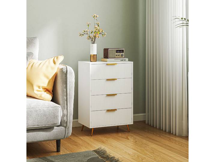 HOMCOM Commode Moderne 4 Tiroirs Anti-renversement Blanc