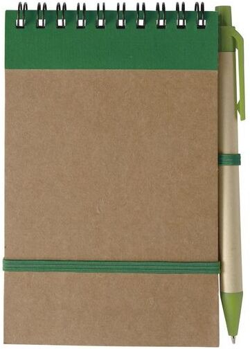 Carnet publicitaire à spirale éco-responsable caoutchouc carton coton vert