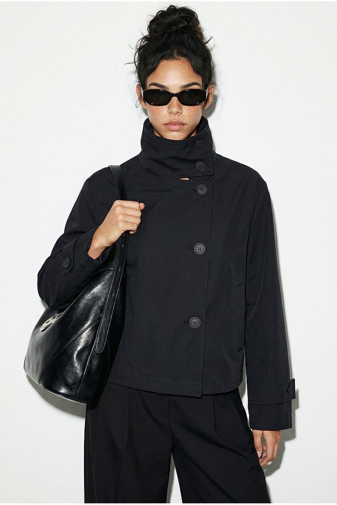 Korte Trenchcoat met Mandarin Kraag