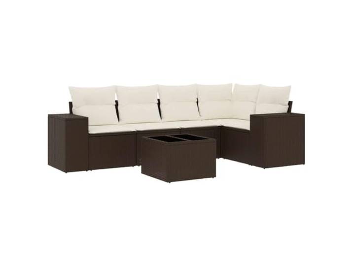 YUOGHRTFE 6-TLG. Poly Rattan Sofagarnitur mit Kissen Braun Modulares Design, Hartglas Tischplatte, Abnehmbare Waschbare Bezüge, Für Garten Terrasse