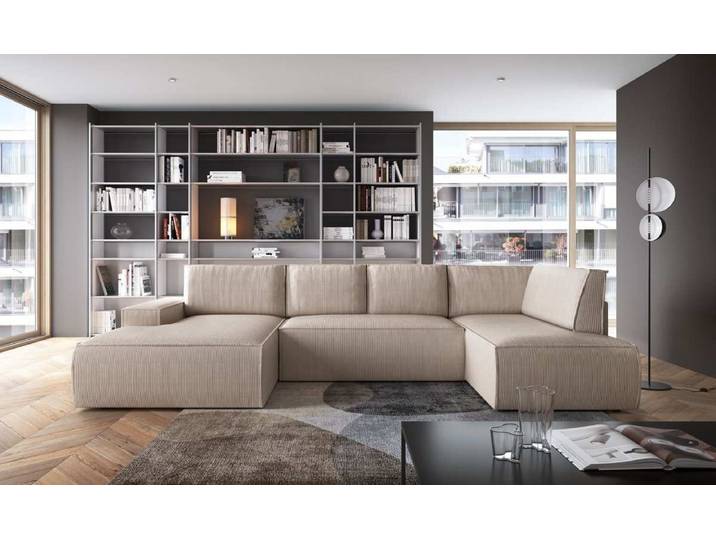 Designer Sofa Rondo Beige Cord mit Schlaffunktion - Cord - Links - Luxusbetten24